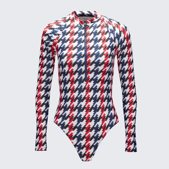 NWOT Perfect Moment Red and Blue Houndstooth One Piece - Picture 1 of 5
